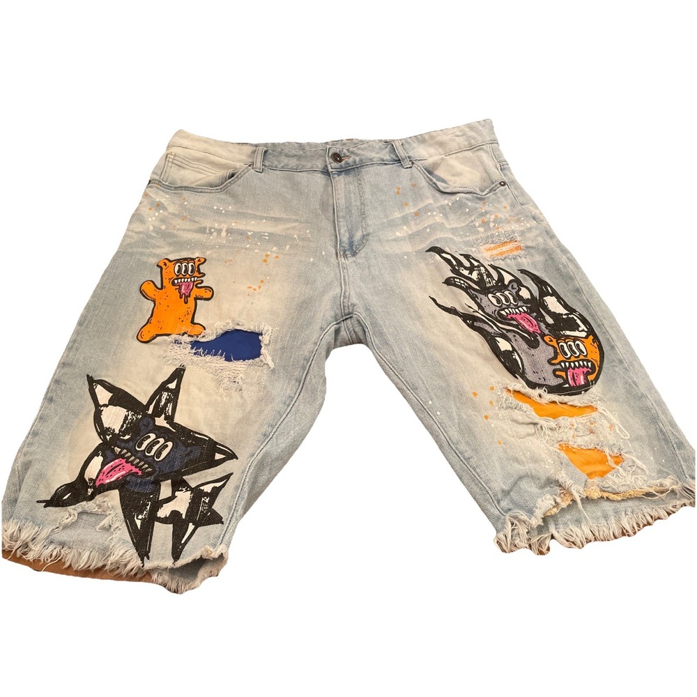 Smoke Rise Distressed Ripped Shorts Men's Size 42 Skate Hip Hop